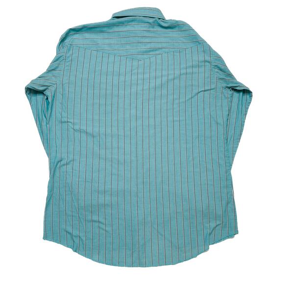 Wrangler X Long Tails Vintage Pearl Snap Shirt Striped Blue Men's 17 1/2-36 80s - Picture 4 of 7